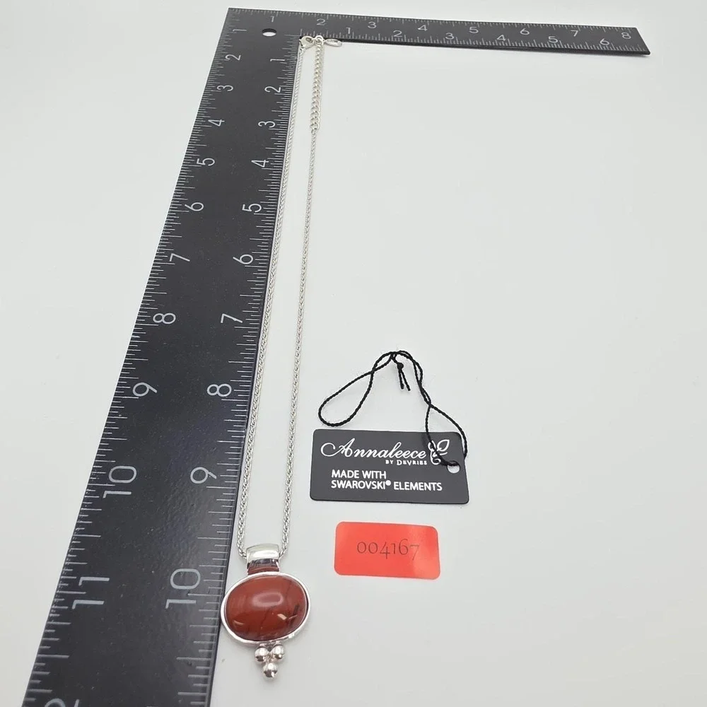 New! ANNALEECE By DEVRIES Carnelian‎ Necklace SWAROVSKI Rhodium Plate 20